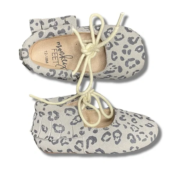 Monkey Feet Shoes Girls Gray Leopard Print Monkey Feet Leather